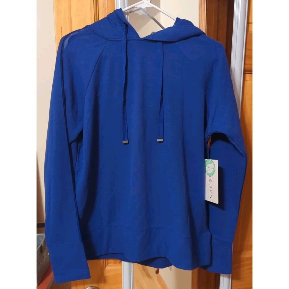 NWT Danskin Now Shirt Size Medium Blue Glass Soft Long Sleeve Fleece Hooded